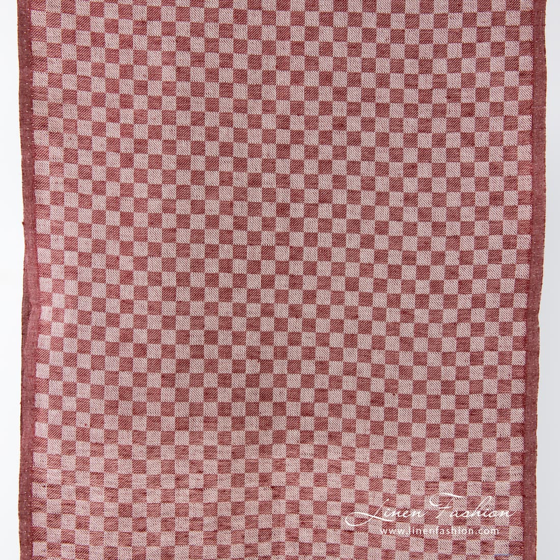Bordeux colour checked narrow linen cotton fabric.