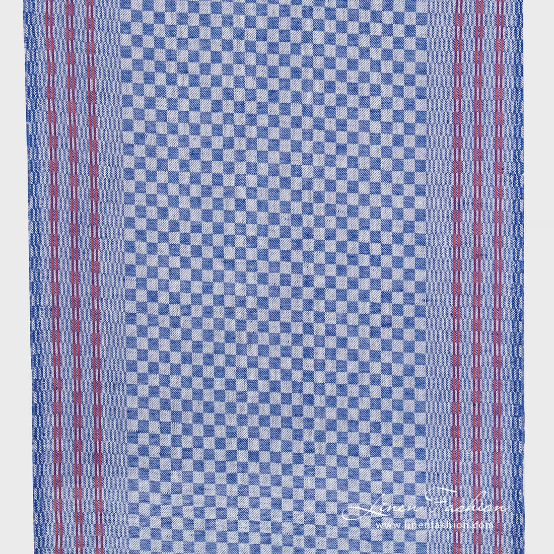 Blue checked narrow linen cotton fabric.