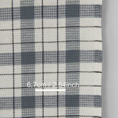 Narrow linen cotton fabric off-white with grey checks waffle, with measurements