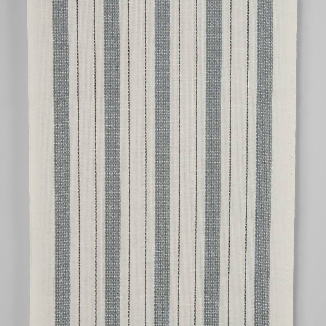 Narrow linen cotton fabric off-white with grey stripes waffle