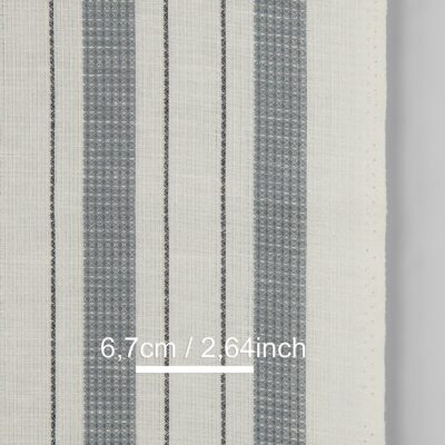 Narrow linen cotton fabric off-white with grey stripes waffle, with measurements