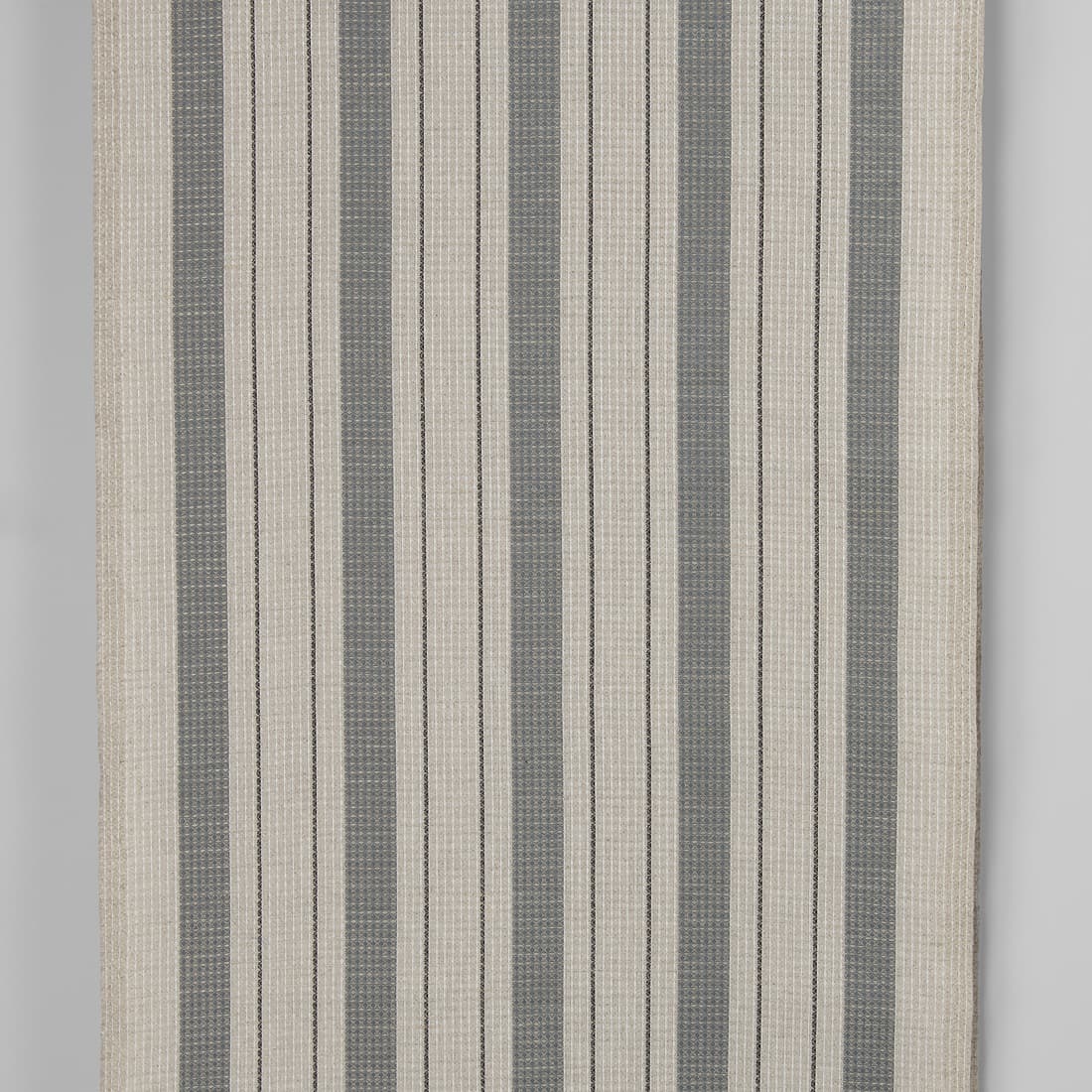 Narrow linen cotton fabric beige with grey stripes waffle