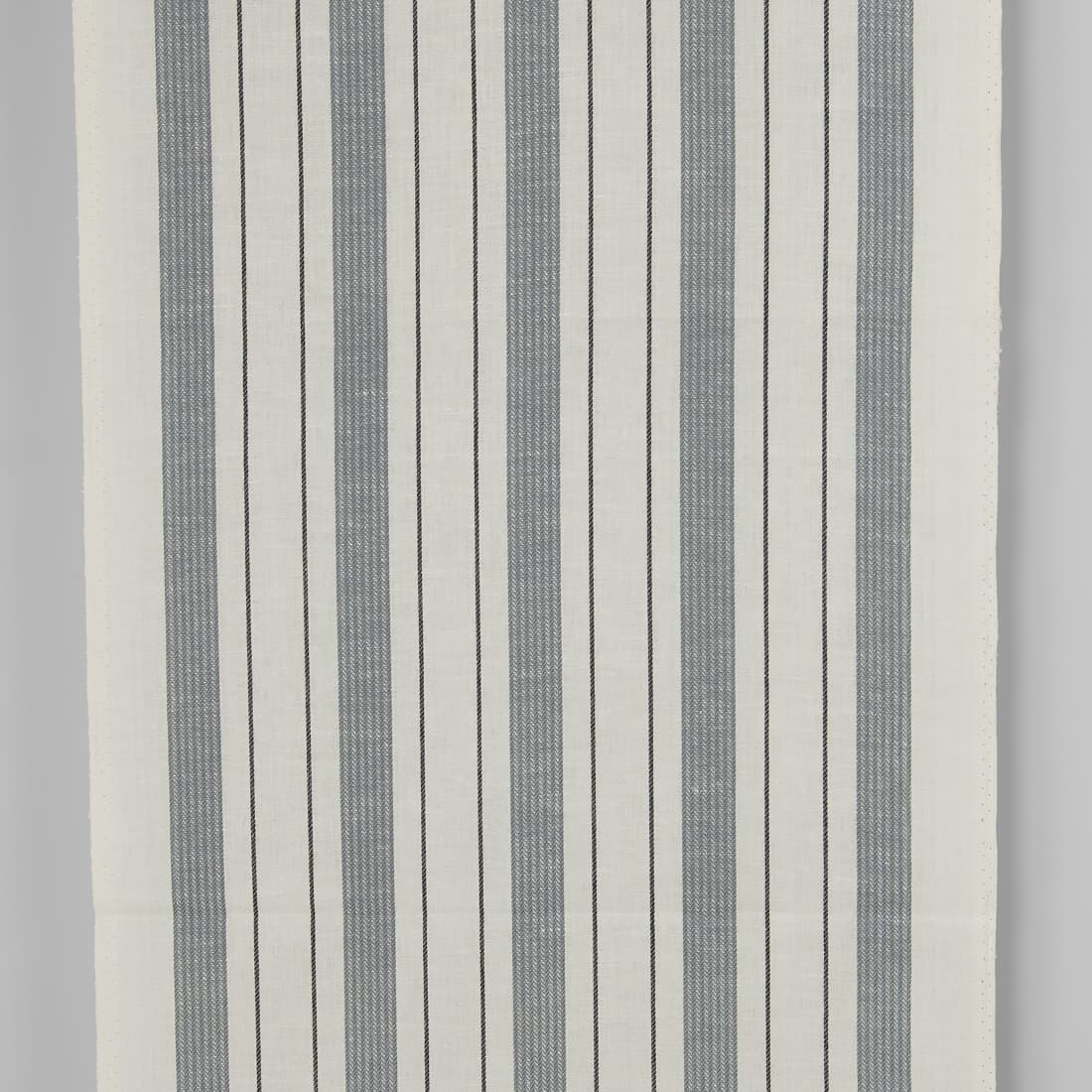 Narrow linen cotton fabric off-white with grey stripes twill