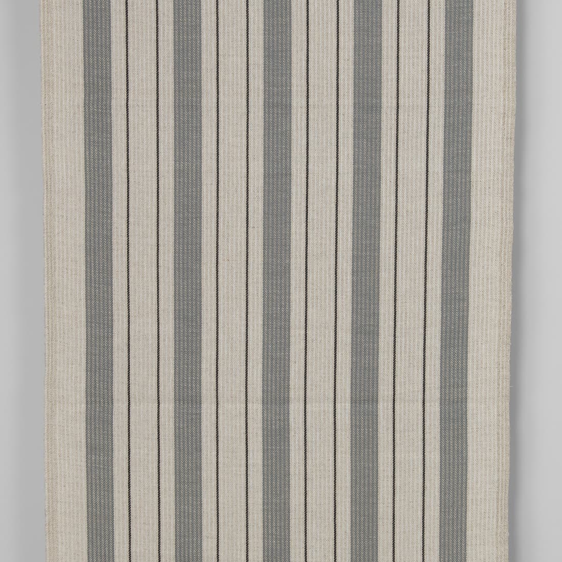 Narrow linen cotton fabric beige with grey stripes twill