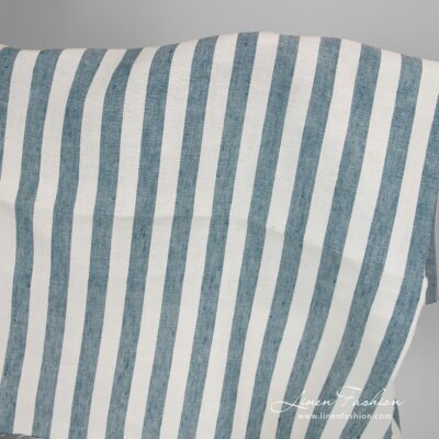 Thick linen fabric with white turquoise stripes.