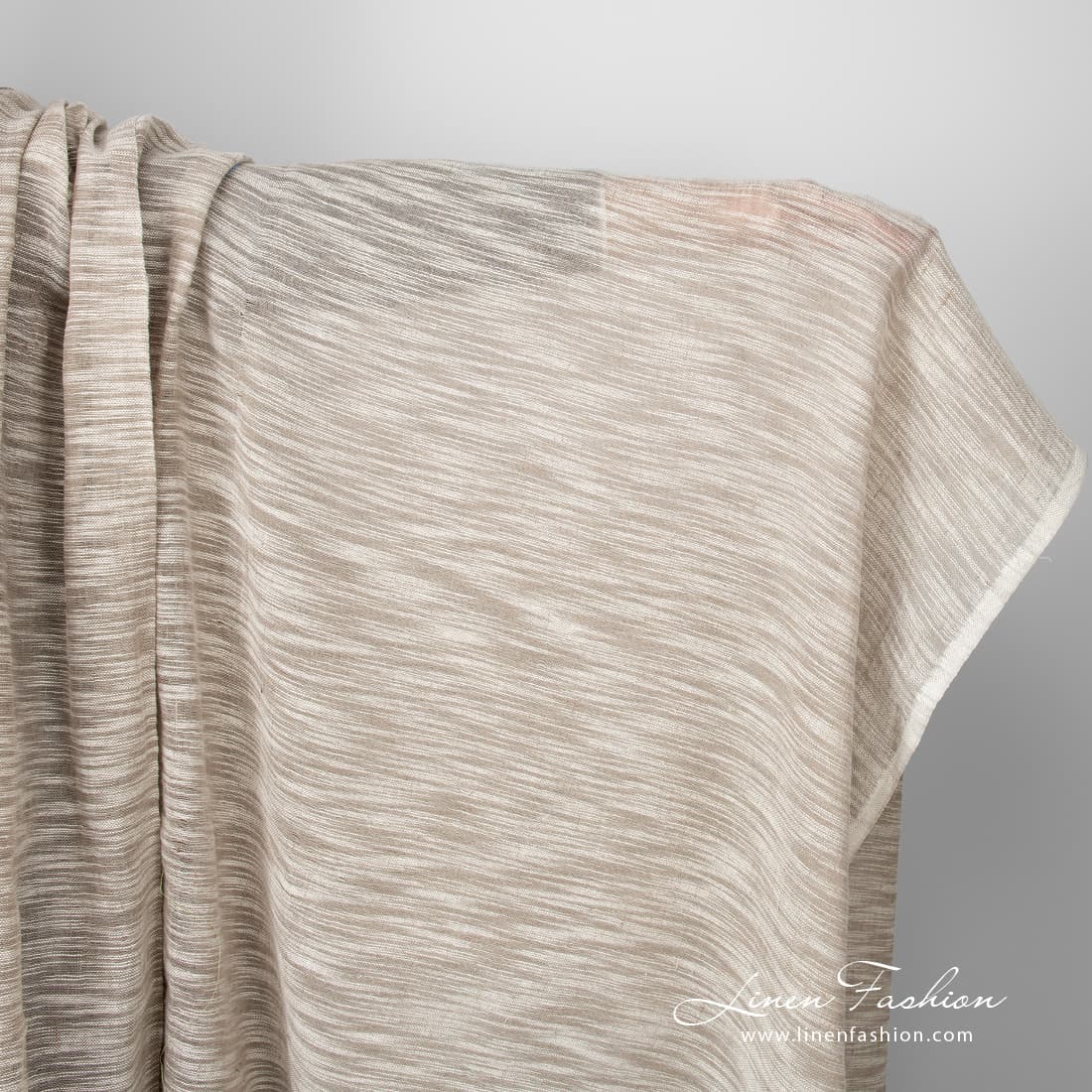 Linen cotton fabric sand colour with white stripes
