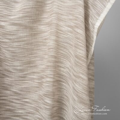 Linen cotton fabric sand colour with white stripes edge view