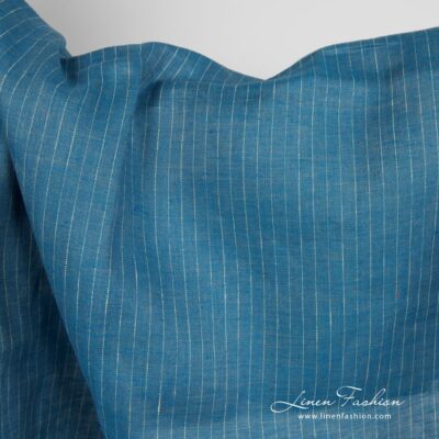 Linen fabric blue with yellowish stripes product photo