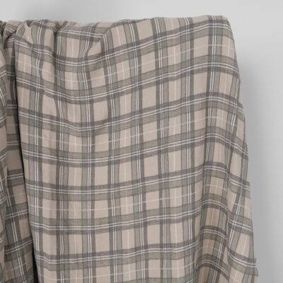 Washed linen cotton fabric in beige checks 5 Washed linen cotton fabric in beige checks