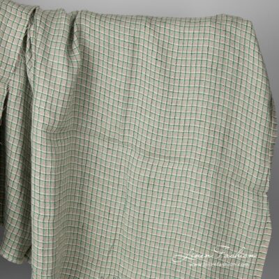 Linen grey fabric with green checks washed 5 Linen grey fabric with green checks, washed