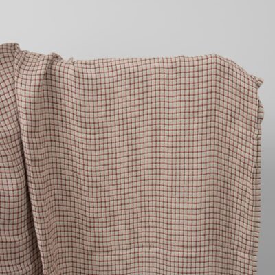 Linen grey fabric with red checks washed 5 Linen grey fabric with red checks washed