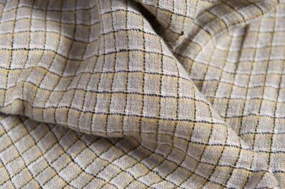 Linen grey fabric with yellow checks, washed
