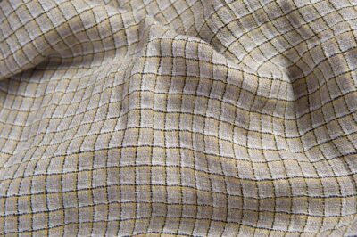 Linen grey fabric with yellow checks, washed