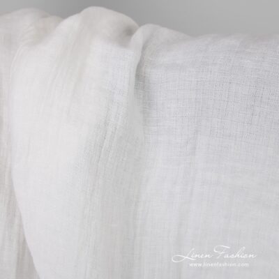 White linen fabric in checks, washed fabric