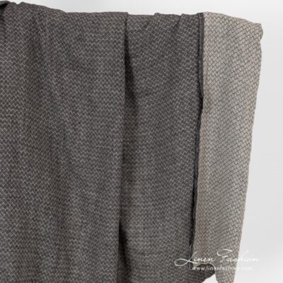 Washed linen fabric in small black grey diamond pattern 5 Washed linen fabric in small black grey diamond pattern.