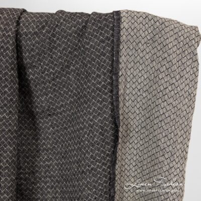 Washed linen fabric in small black grey diamond pattern 6 Linen fabric in small black grey diamond pattern.