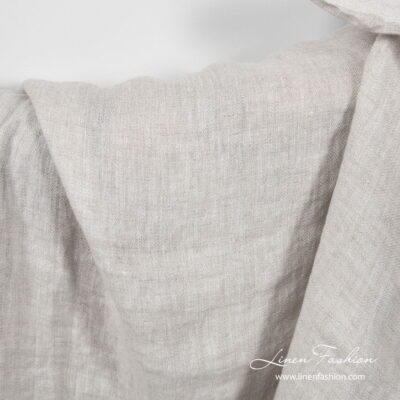 Washed linen fabric light grey tiny herringbone 5 Washed linen fabric light grey tiny herringbone