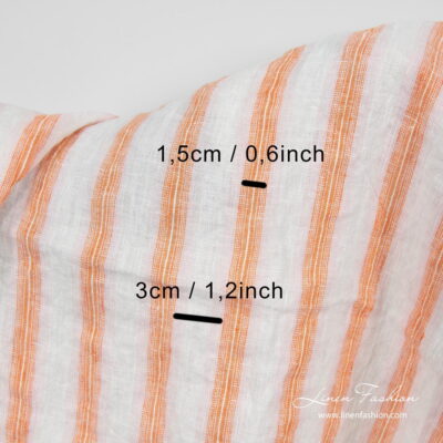 Washed linen fabric in orange stripes 6 Linen fabric in orange stripe, measurements