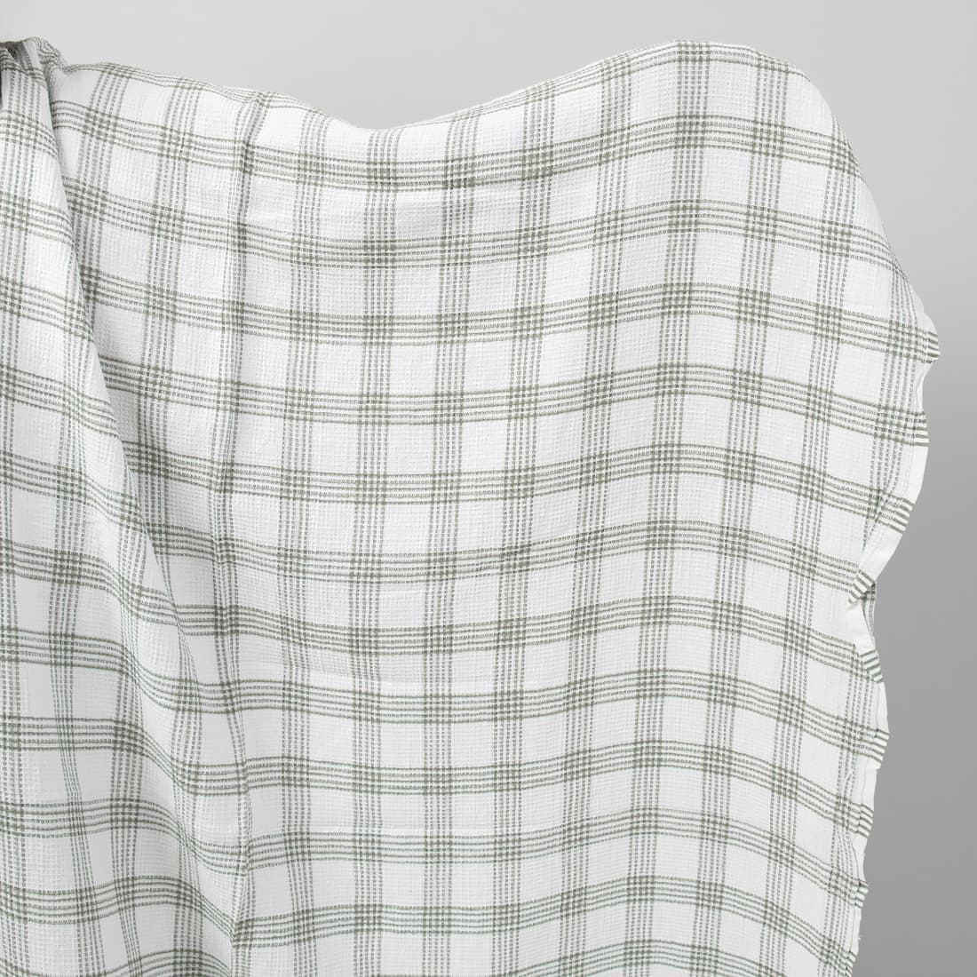White washed linen cotton checked fabric
