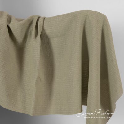Linen cotton greenish grey fabric in wave pattern washed 5 Greenish grey linen fabric