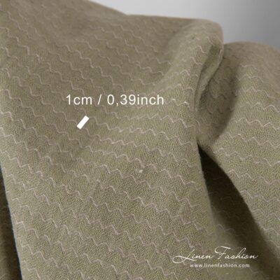 Linen cotton greenish grey fabric in wave pattern washed 8 Greenish linen cotton fabric, perfect for home textile and clothes