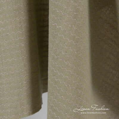 Linen cotton greenish grey fabric in wave pattern washed 7 Linen cotton fabric in dobby pattern
