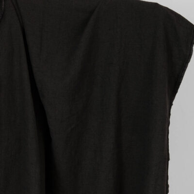 Linen cotton black patterned fabric, washed.