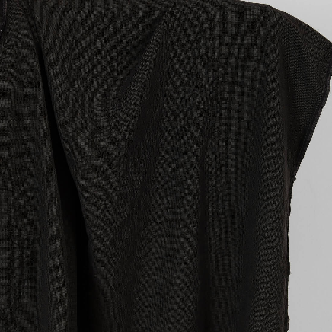Linen cotton black patterned fabric, washed.