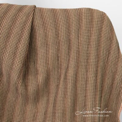 Linen cotton fabric in brown colour washed 6 Linen cotton fabric in brown color, waffle checks