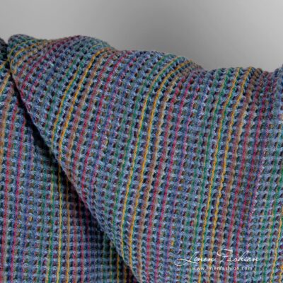 Blue linen cotton fabric in waffle washed 7 Blue linen cotton fabric in waffle pattern, specially washed to increase softness
