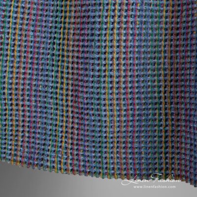 Blue linen cotton fabric in waffle washed 8 Blue linen cotton fabric in waffle pattern, perfect for home textile, towels