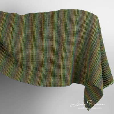 Green linen cotton fabric in waffle washed 5 Green linen cotton fabric