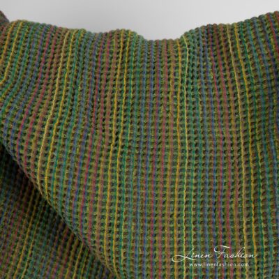 Green linen cotton fabric in waffle washed 6 Green linen cotton fabric in waffle pattern