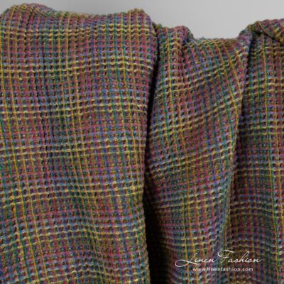 Brown linen cotton fabric in waffle washed 7 Brown linen cotton fabric in waffle pattern, specially washed