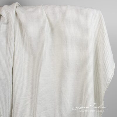 Light grey linen cotton fabric in checks