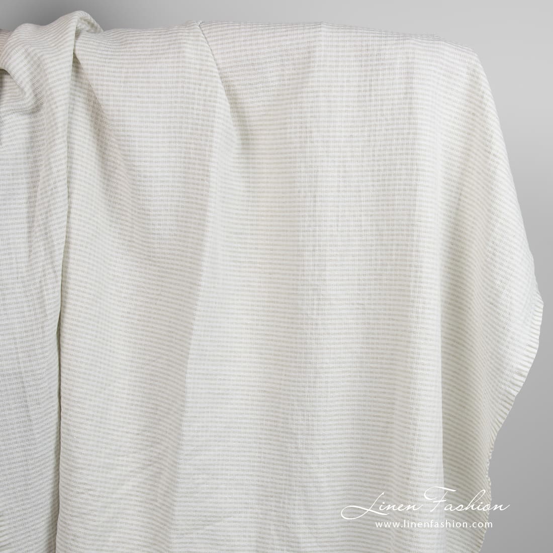 Light grey linen cotton fabric in checks