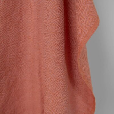 Washed linen cotton fabric in orange lilac diamond pattern, specially washed