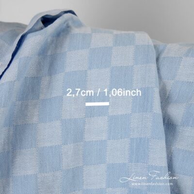 Bluish linen cotton fabric in checks, perfect for clothes and home textile