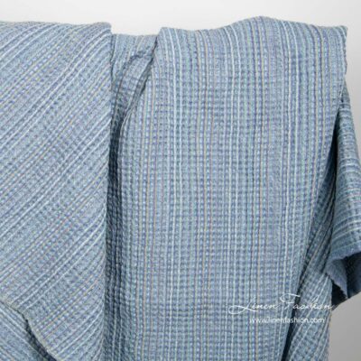 Washed blue linen cotton waffle weave fabric 4 Blue waffle linen fabric by the yard or meter