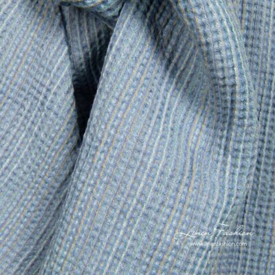 Washed blue linen cotton waffle weave fabric 6 Blue waffle linen blend fabric for bath and sauna items