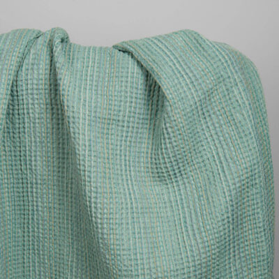 Washed green linen cotton waffle weave fabric 4 Washed green linen cotton waffle weave fabric