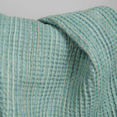 Washed green linen cotton waffle weave fabric 6 Washed green linen cotton waffle weave fabric, 240gm2