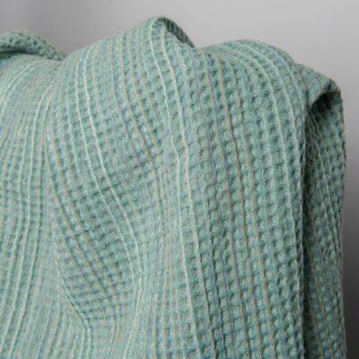 Washed green linen cotton waffle weave fabric 5 Washed green linen cotton waffle weave fabric, 150cm