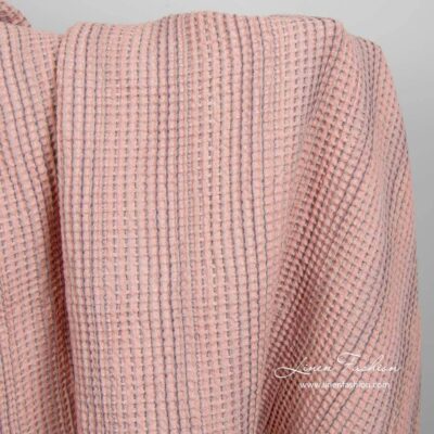 Washed pink linen cotton waffle weave fabric 4 Washed pink linen cotton waffle weave fabric