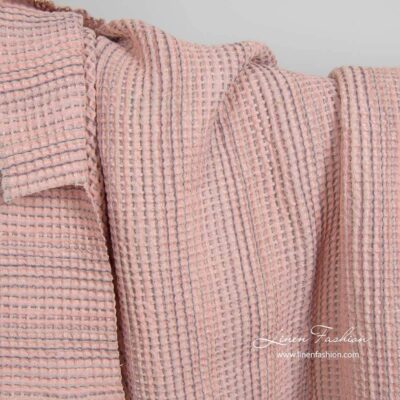 Washed pink linen cotton waffle weave fabric 5 Washed pink linen cotton waffle weave fabric
