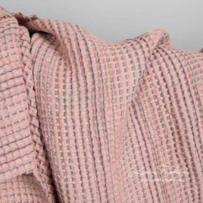 Washed pink linen cotton waffle weave fabric 6 Washed pink linen cotton waffle weave fabric
