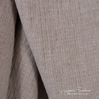 Beige linen cotton fabric in stripes washed 8 Beige linen cotton fabric in stripes, perfect for clothes and home textile