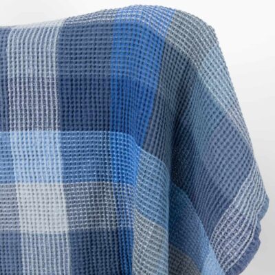 Linen cotton waffle blue checks fabric washed 5 half linen waffle blue fabric, washed, soft structure