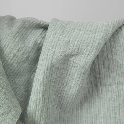Washed linen cotton fabric greenish white colour striped 7 Washed linen cotton fabric greenish white colour striped product photo