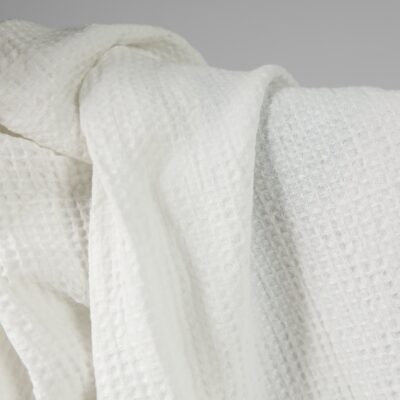 Washed linen cotton fabric off-white waffle product photo